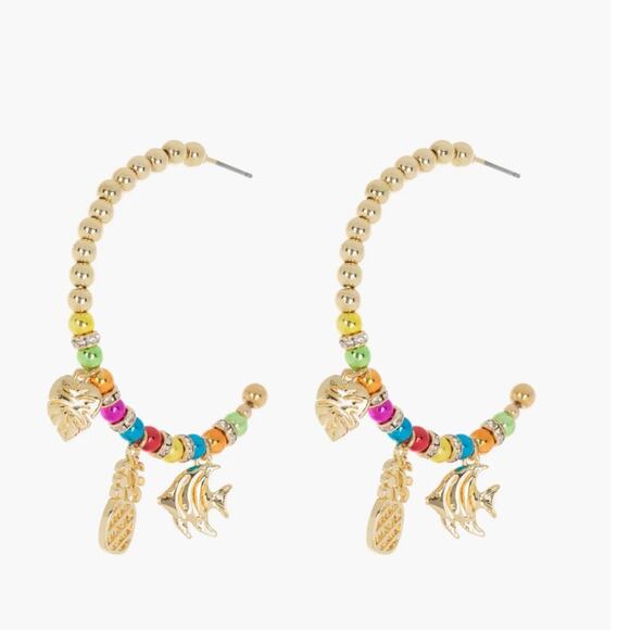 BaubleBar Beaded Tropical Hoop Gold Earrings NEW - Picture 1 of 5